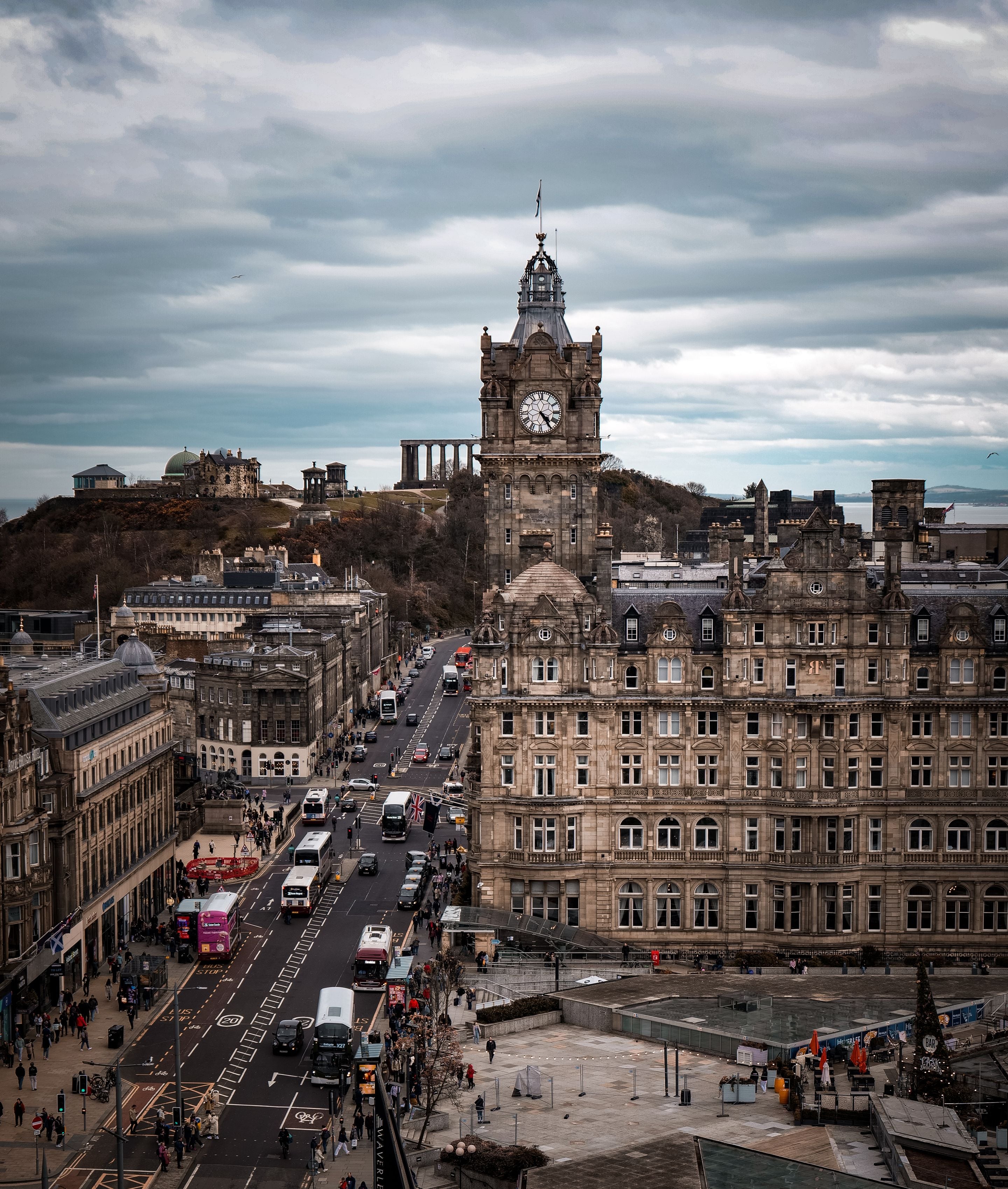 Princes Street and the Balmoral clock tower in central Edinburgh